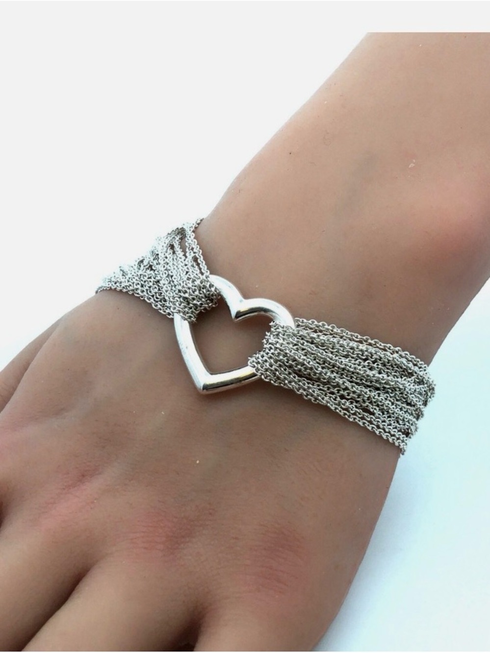 ๐ Tiffany & Co 925 Sterling Silver Retired Heart Mesh Multi-Strand Bracelet. ๐ - Picture 6 of 7